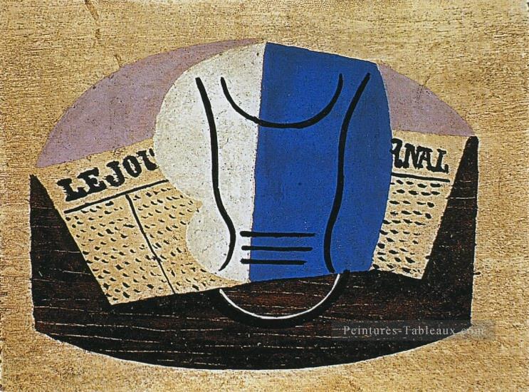 Nature morte au Journal Verre et journal 1923 cubiste Pablo Picasso Peintures à l'huile